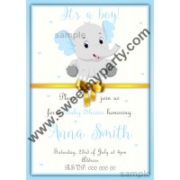 Blue and Grey Elephant Baby Shower Invitation,(2ebb)